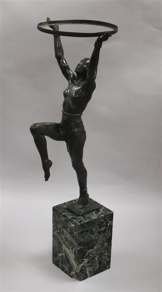 A Max le Verrier spelter model of a dancer, on stand height 63cm